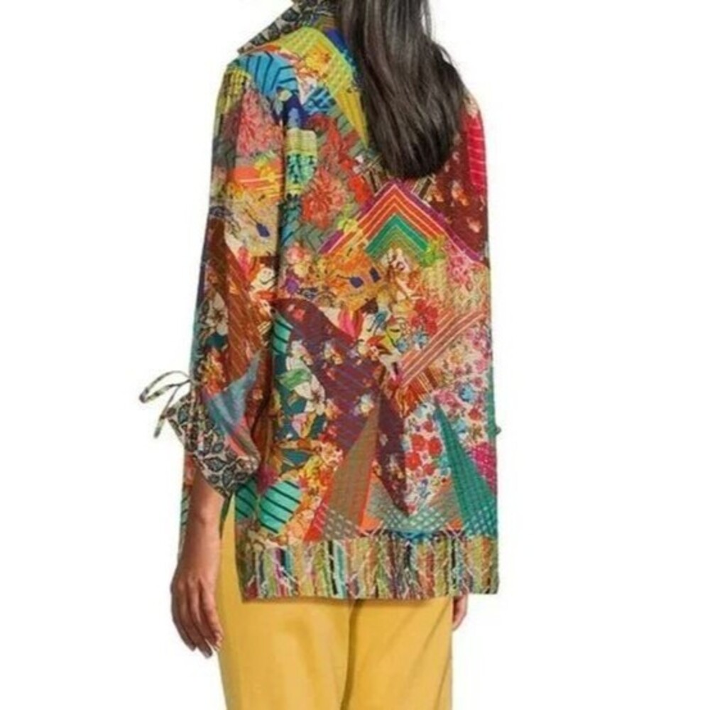 John Mark Woven Boho Patchwork Wire Collar Blouse… - image 2